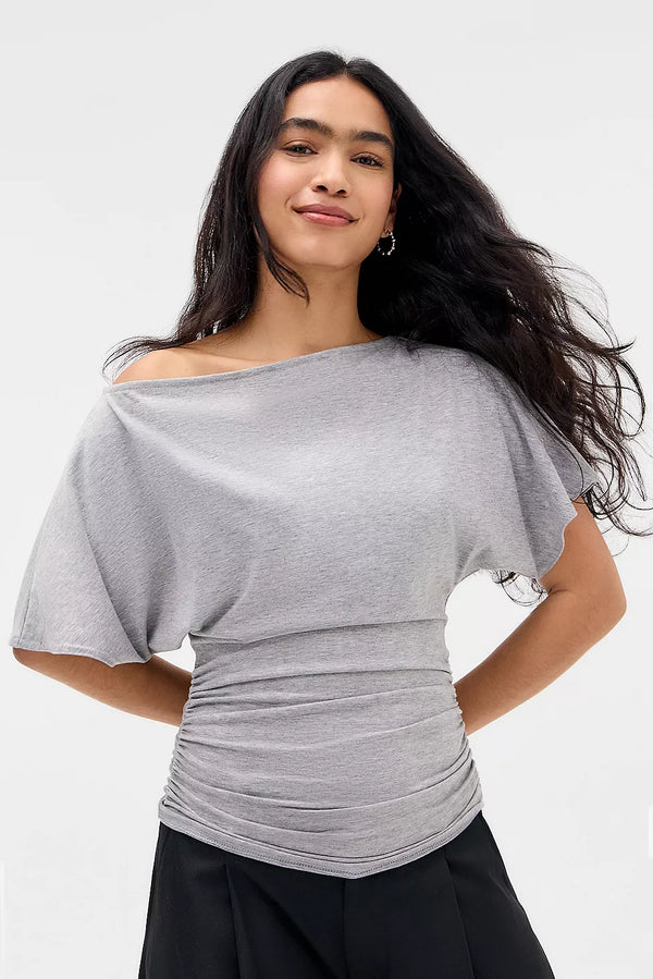 BDG Slash Neck Ruched Tee