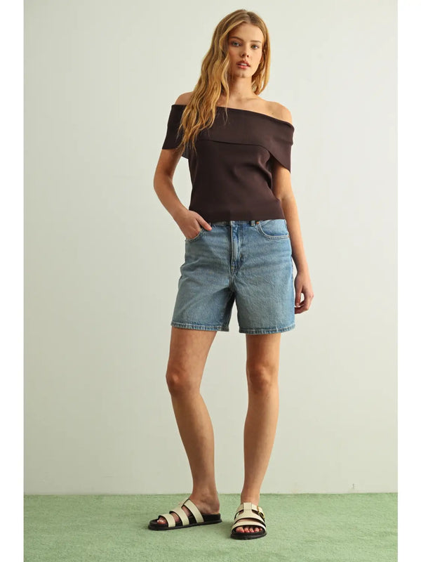 Miou Muse Off Shoulder Ribbed Top