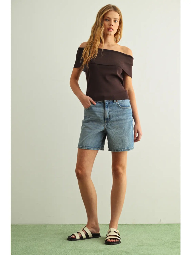 Miou Muse Off Shoulder Ribbed Top