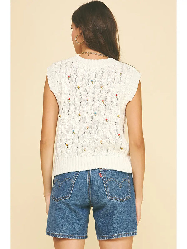 Pinch Floral Embroidered Knit Vest