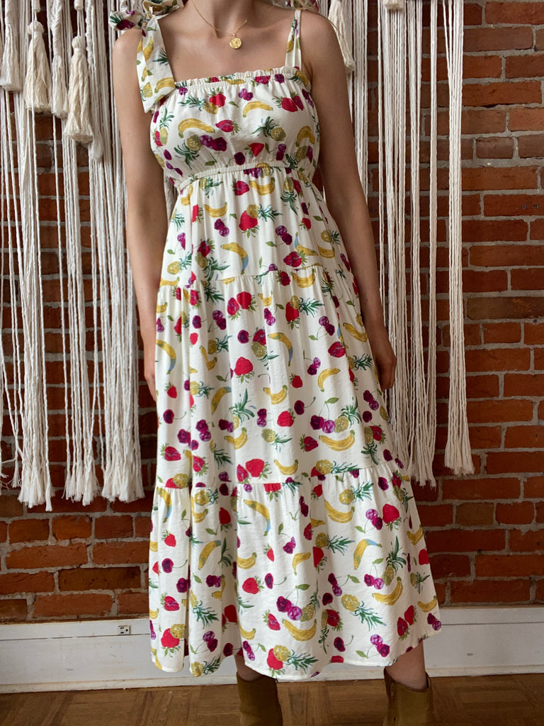 S&S Fruit Salad Tiered Dress W/ Tie Straps