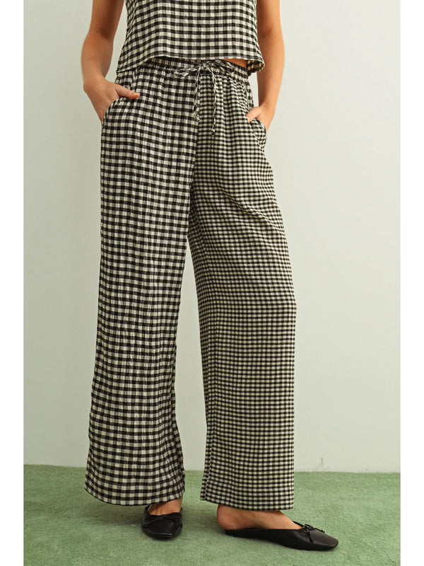 Miou Muse Mixed Gingham Straight Pants