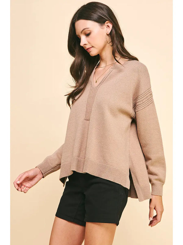 Pinch Open V-Neck Sweater Top