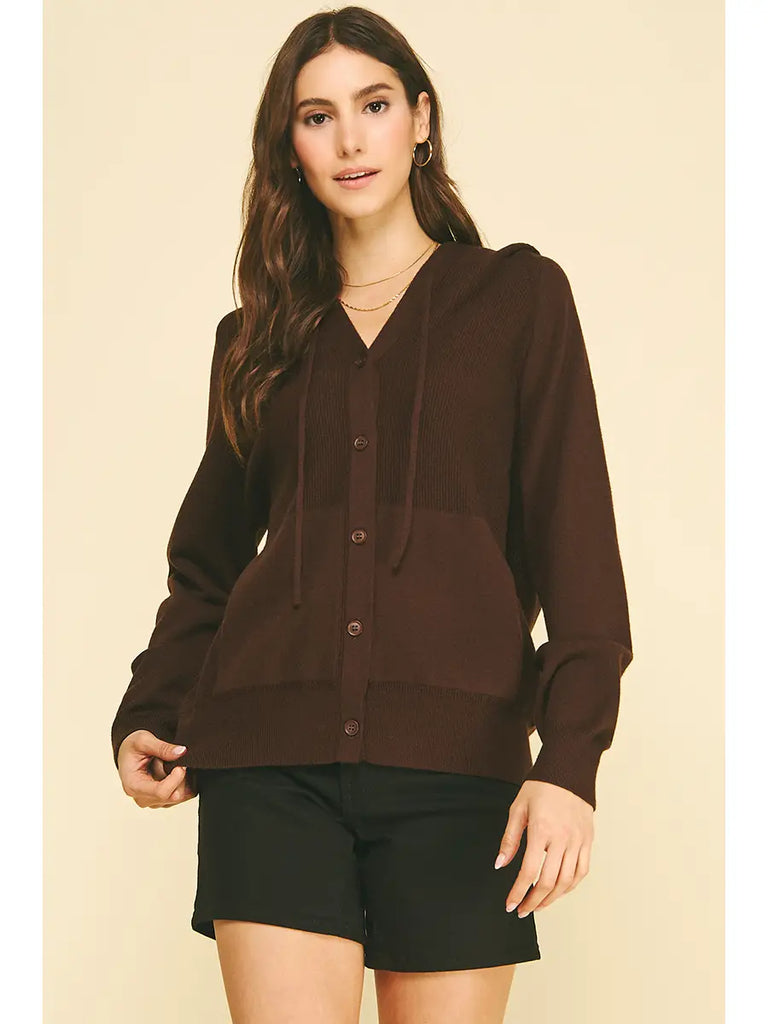 Pinch Hooded Button Down Knit Cardigan