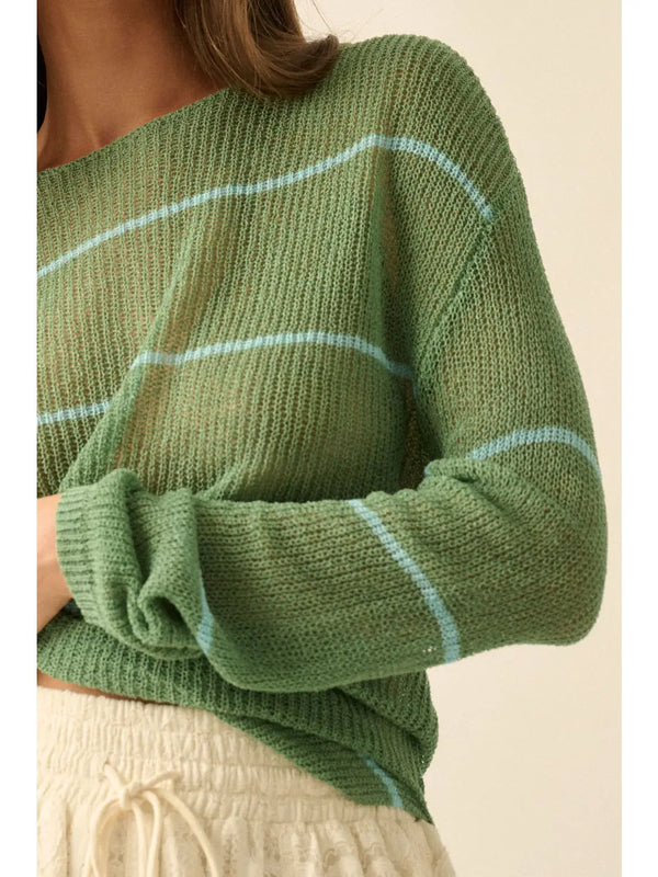 Promesa Sheer Striped Knit Sweater