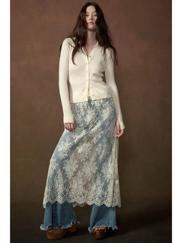 Promesa Floral Layering Lace Midi Skirt