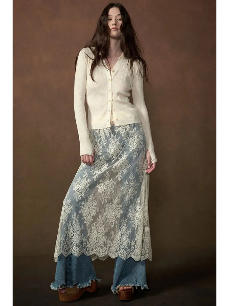 Promesa Floral Layering Lace Midi Skirt