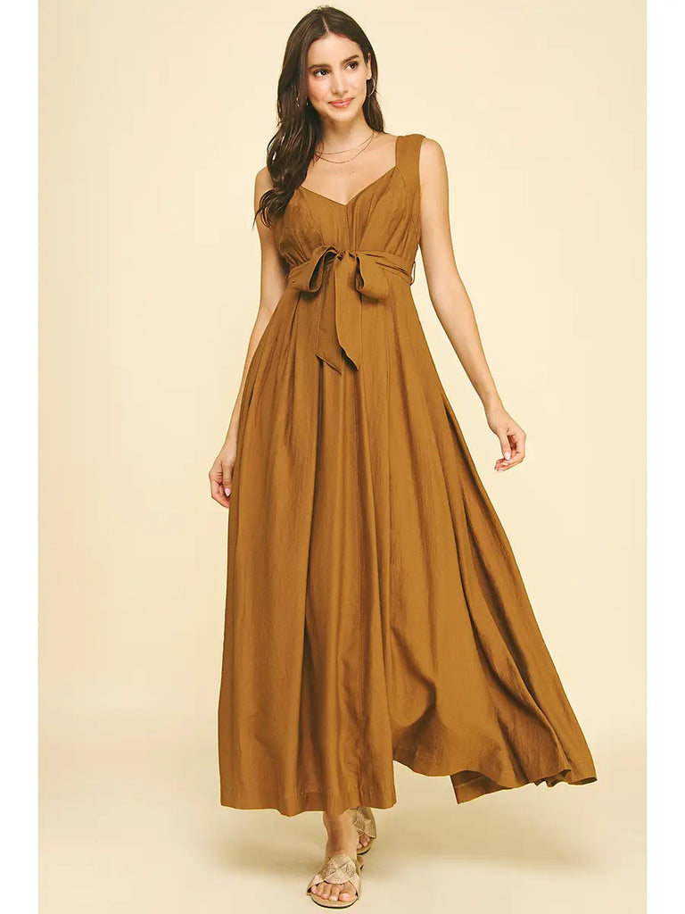 Pinch Solid Tie Maxi Dress