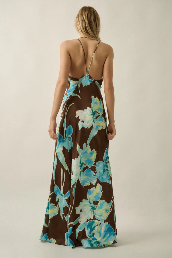 Promesa Floral Satin Open Back dress