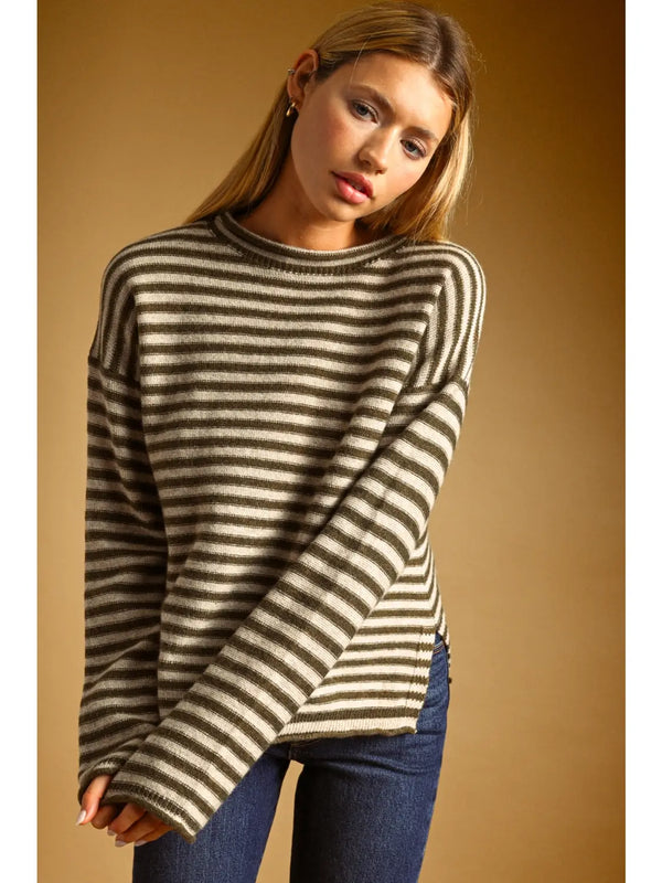 Miou Muse Striped Rolled Neck Top
