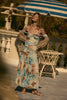Promesa Floral Mesh Ruched Off-Shoulder Maxi Dress