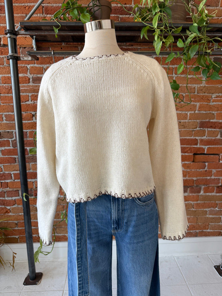 Sage Reyna Contrast Stitch Detail Sweater