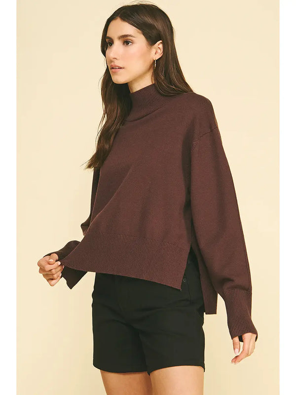Pinch Turtle Neck Hi-Lo Sweater