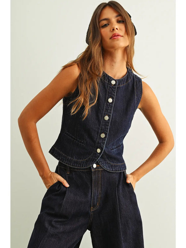 Miou Muse Denim Button Vest