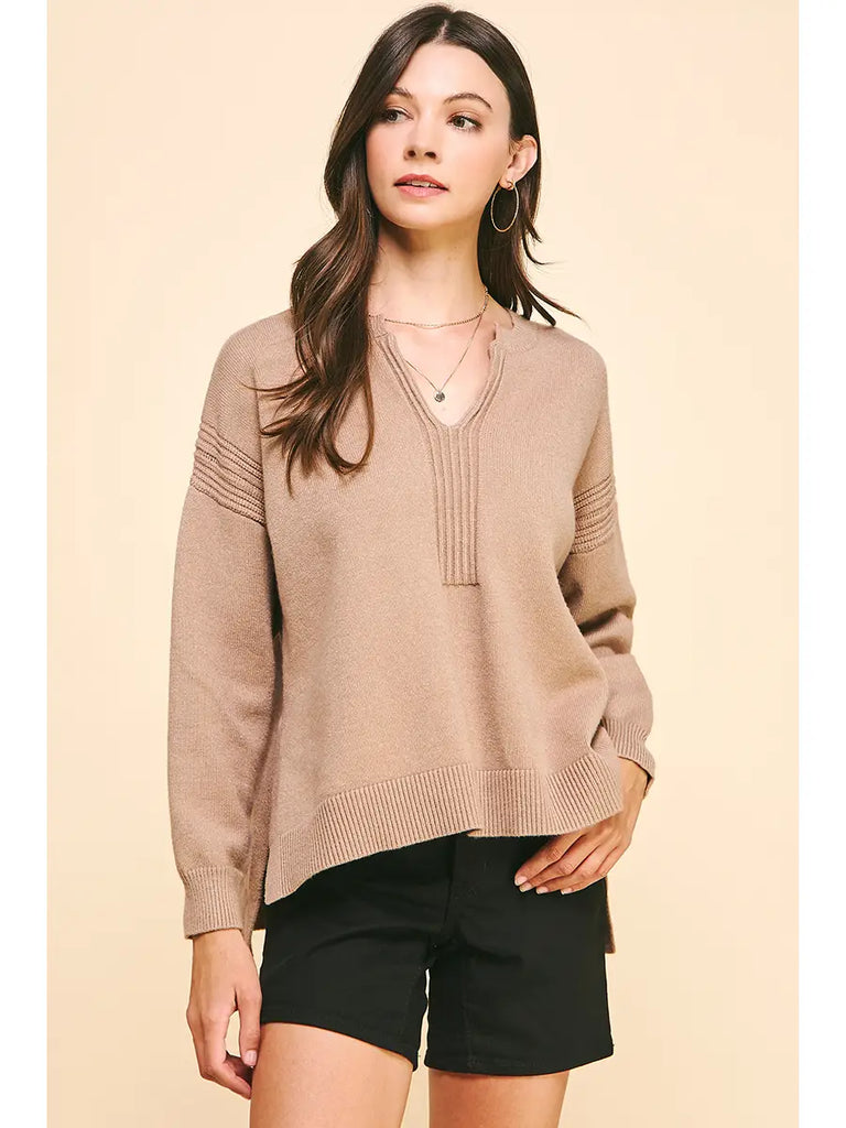 Pinch Open V-Neck Sweater Top