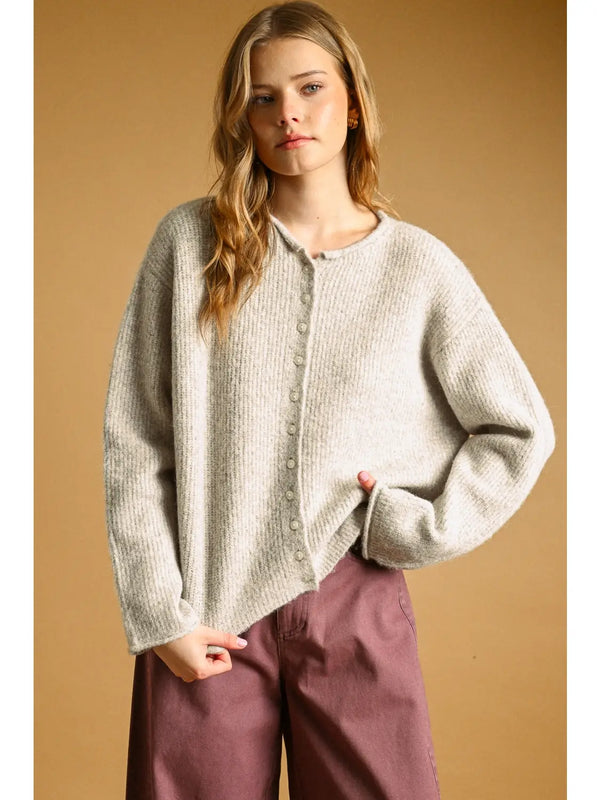 Miou Muse Button Front Ribbed Sweater Cardigan