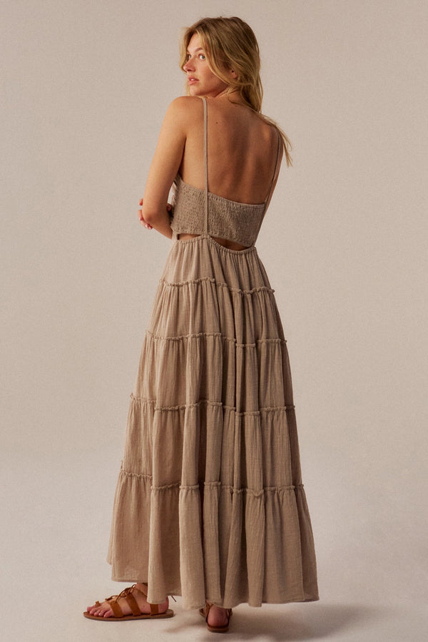 Promesa Tiered Ruffle Halter Maxi Dress