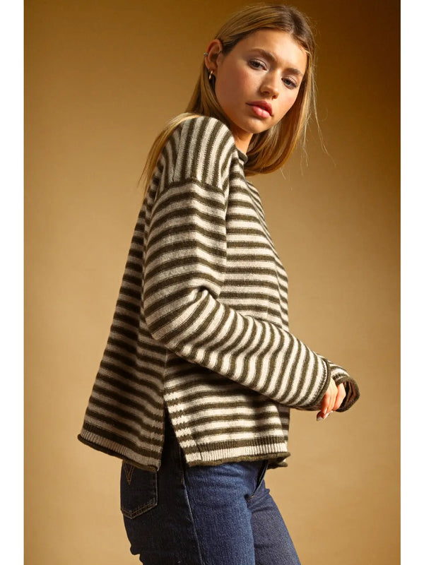 Miou Muse Striped Rolled Neck Top