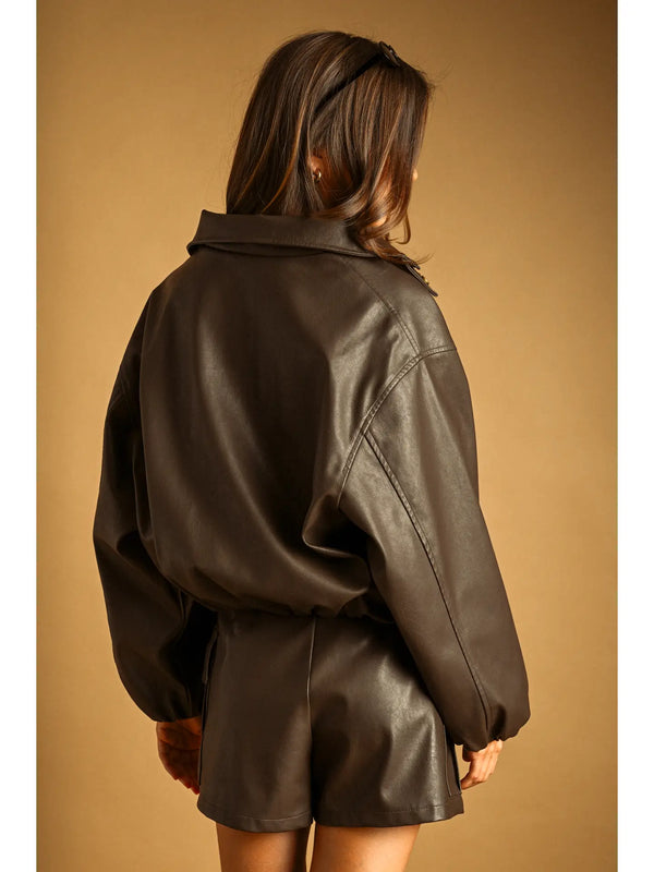 Miou Muse Faux Leather Ballon Jacket