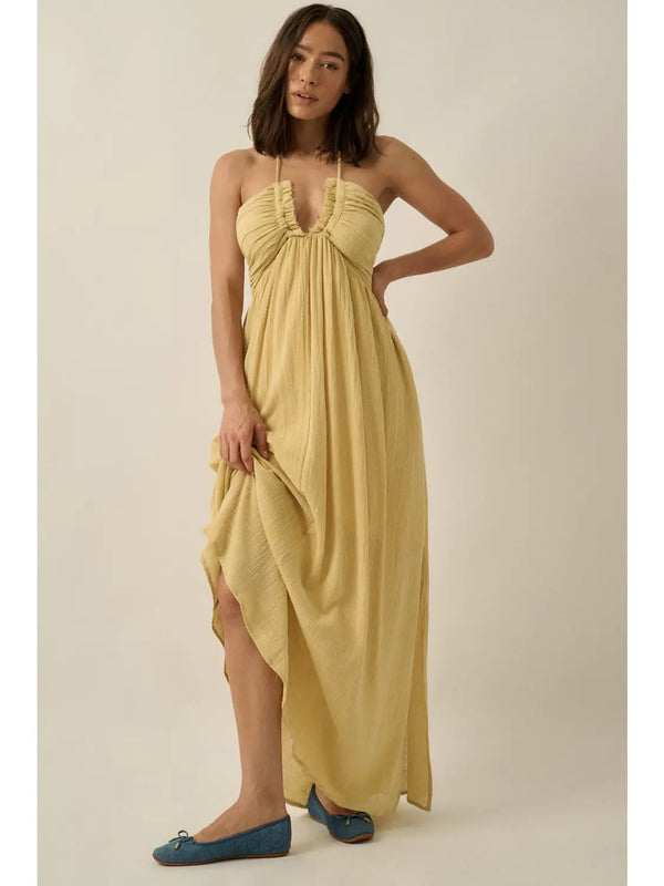 free people short sleeve sundrenched maxi dress Free People Sundrenched Short-sleeve Maxi Dress At In Forest Combo, Size: Xs in Green