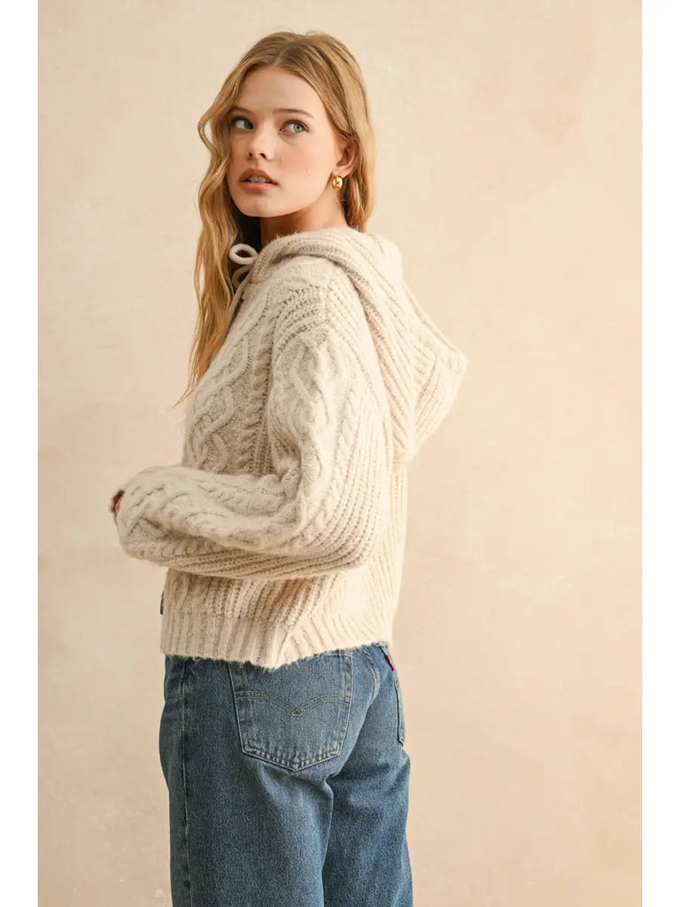 Miou Muse Cable Knit Hooded Cardigan
