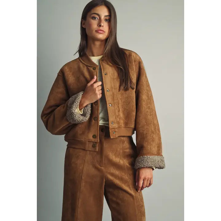 Miou Muse Suede Sherpa Lined Bomber Jacket