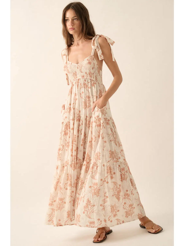 Promesa Toile Tiered Ruffle Maxi Dreses