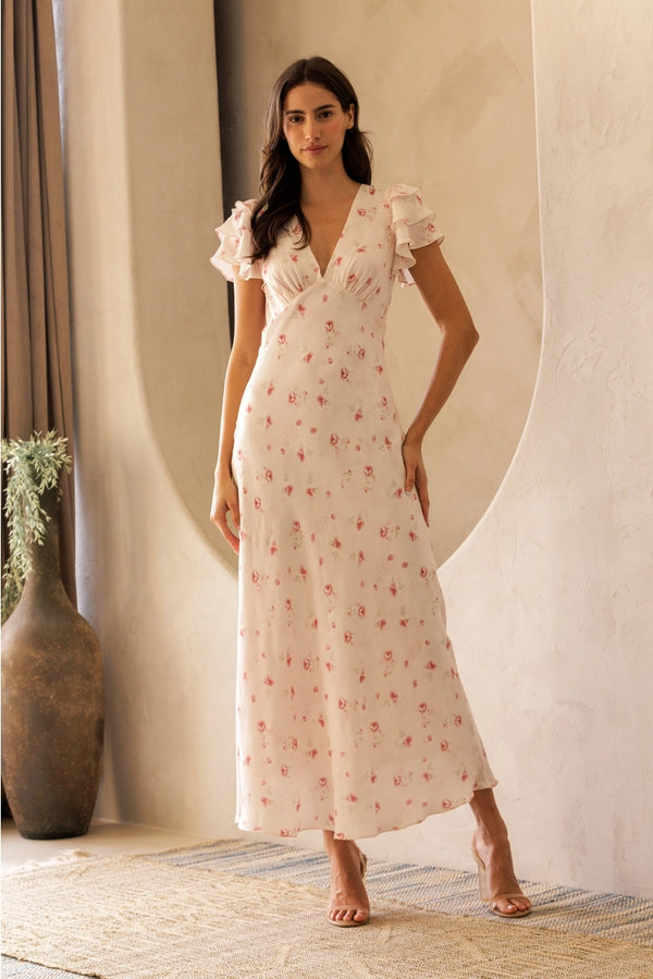 Storia Floral V-Neck Midi Dress