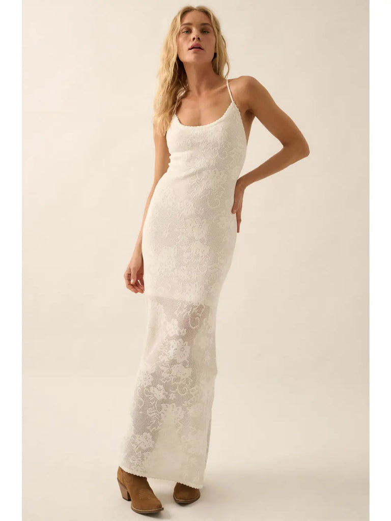 Promesa Floral Crochet-Knit Halter Dress