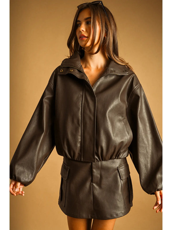 Miou Muse Faux Leather Ballon Jacket