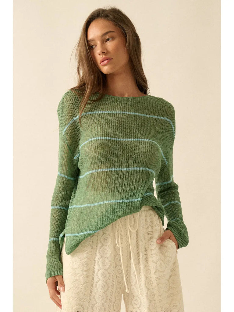 Promesa Sheer Striped Knit Sweater