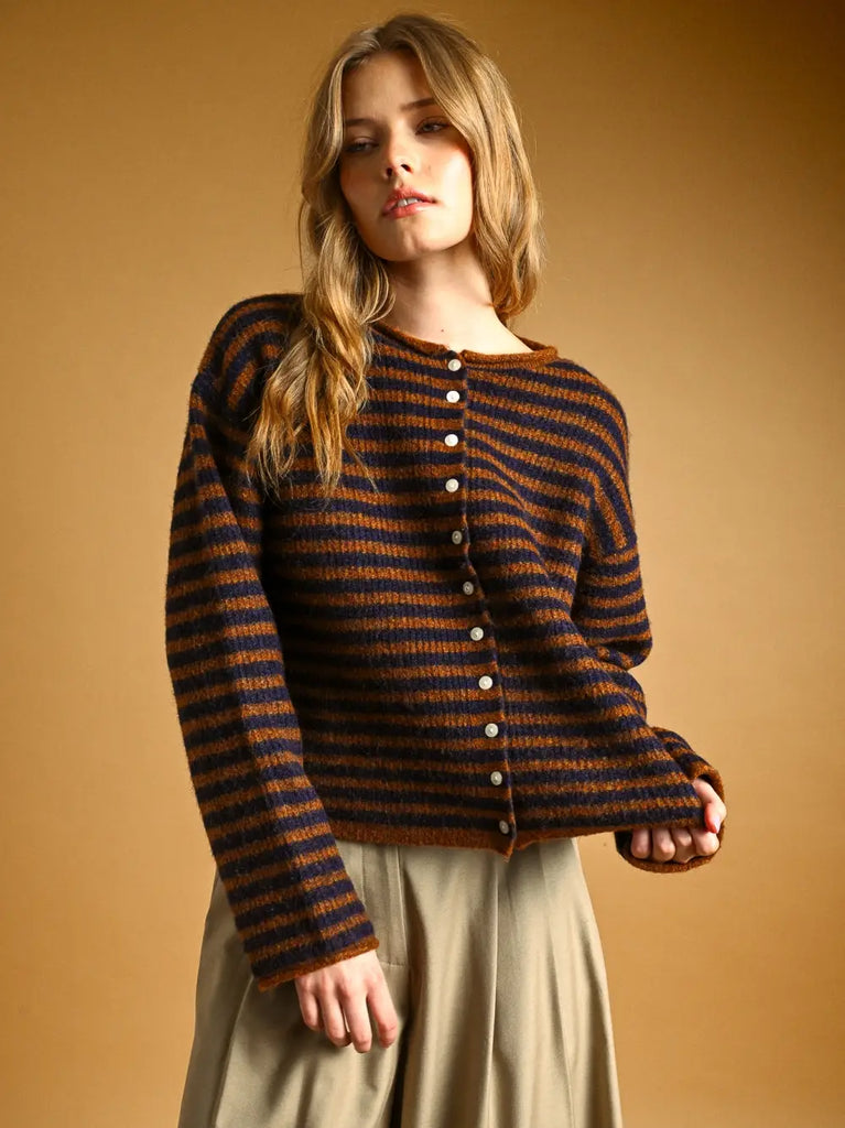 Miou Muse Striped Button Down Cardigan