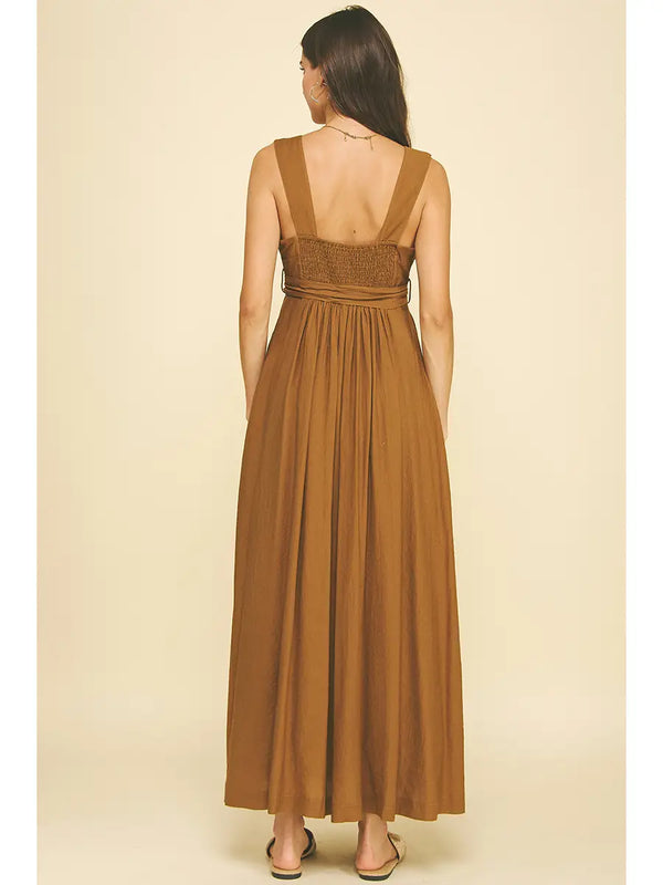 Pinch Solid Tie Maxi Dress