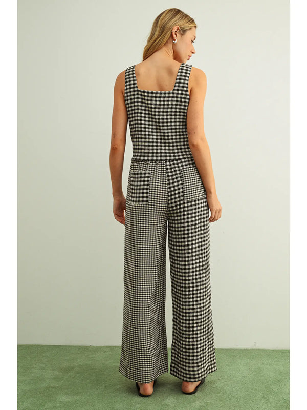 Miou Muse Mixed Gingham Straight Pants