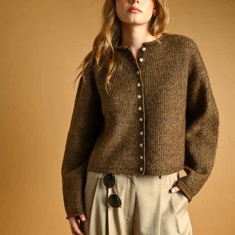Miou Muse Button Front Ribbed Sweater Cardigan
