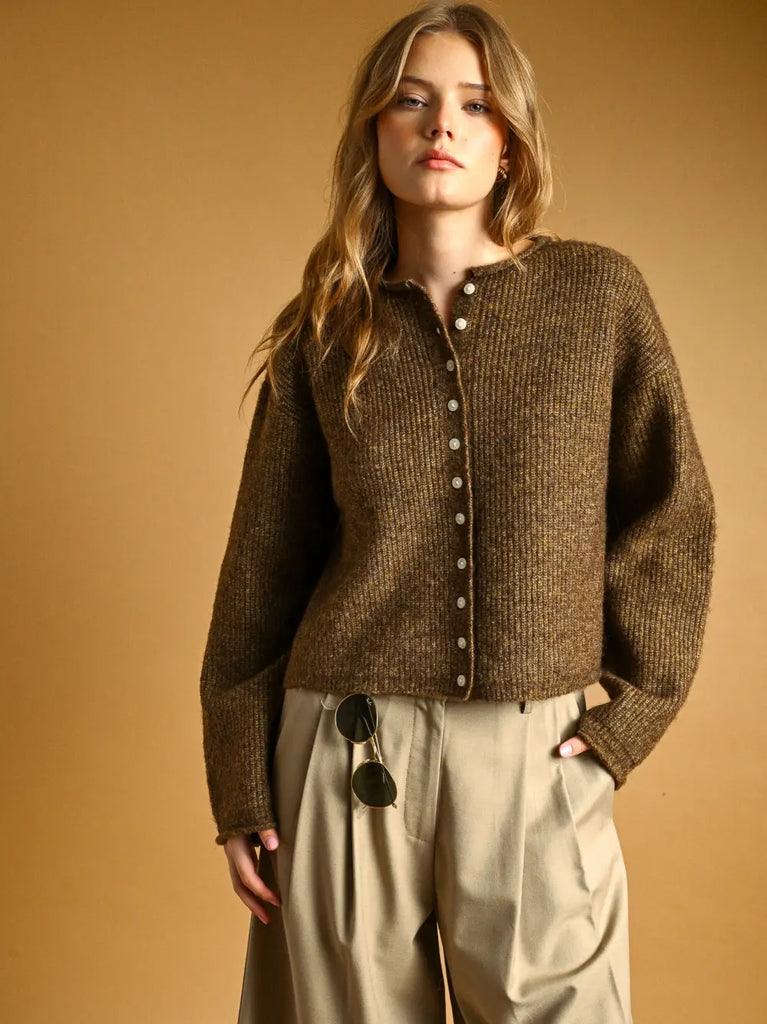 Miou Muse Button Front Ribbed Sweater Cardigan