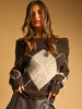 Miou Muse Argyle Off Shoulder Sweater