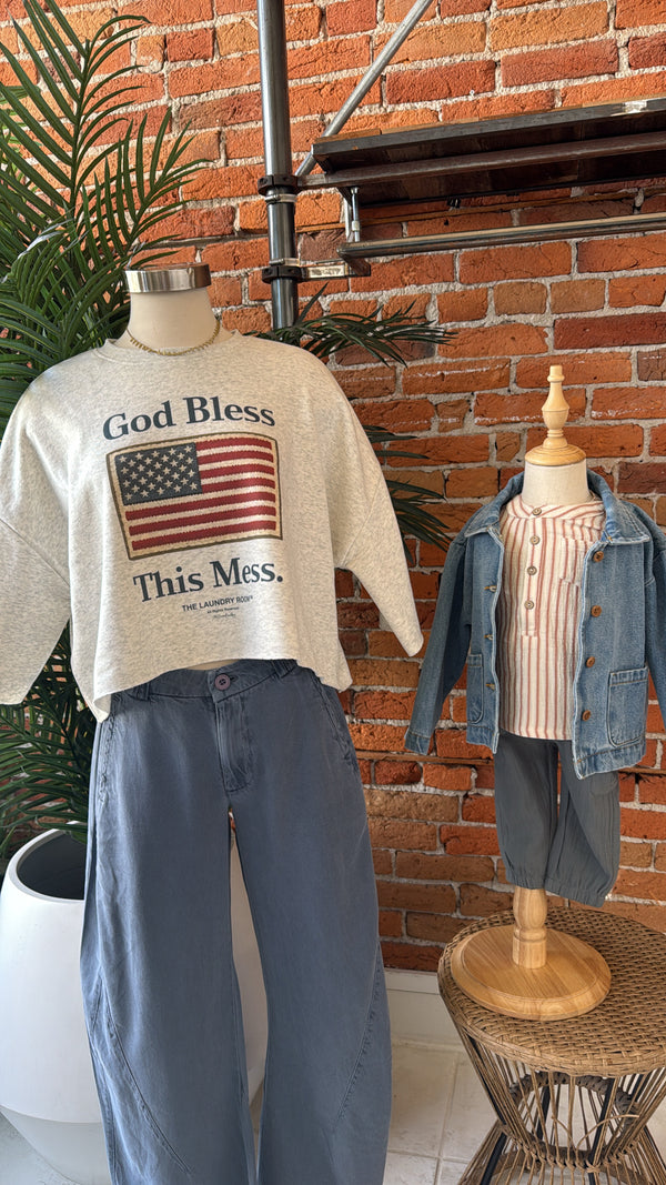 Laundry Room God Bless This Mess Flag Jumper