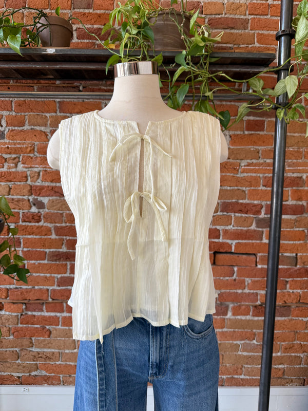Sage Free Rider Pleated Tie Front Top