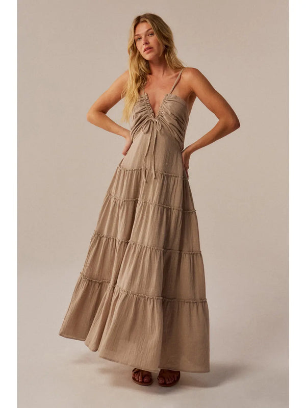 Promesa Tiered Ruffle Halter Maxi Dress