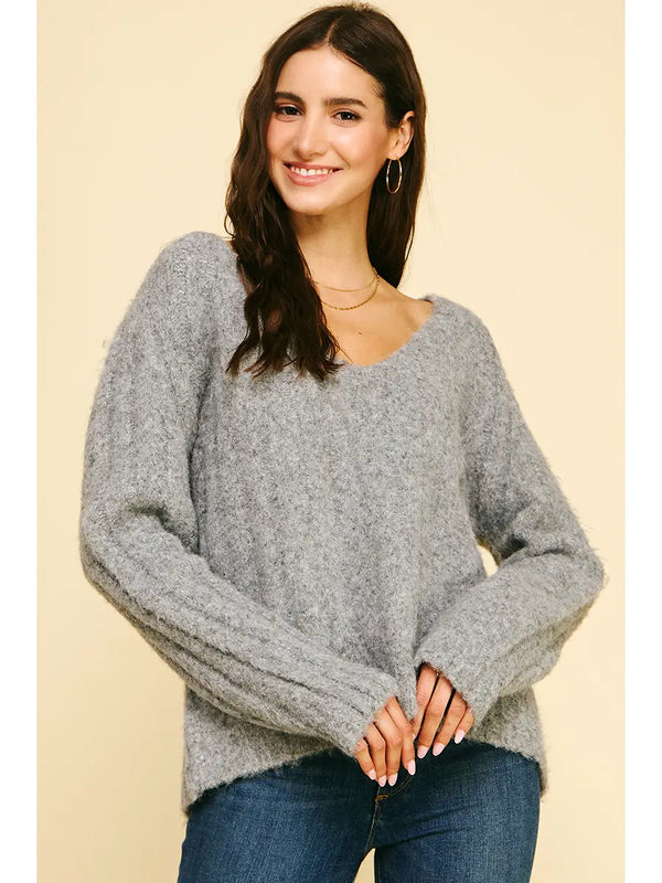 Pinch V-Neck Knit Sweater
