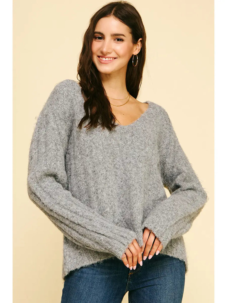 Pinch V-Neck Knit Sweater