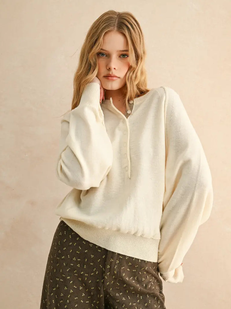 Miou Muse Half Button Sweater