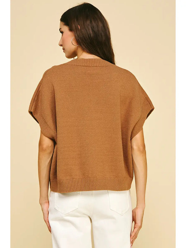 Pinch V-Neck Cap Sleeve Sweater