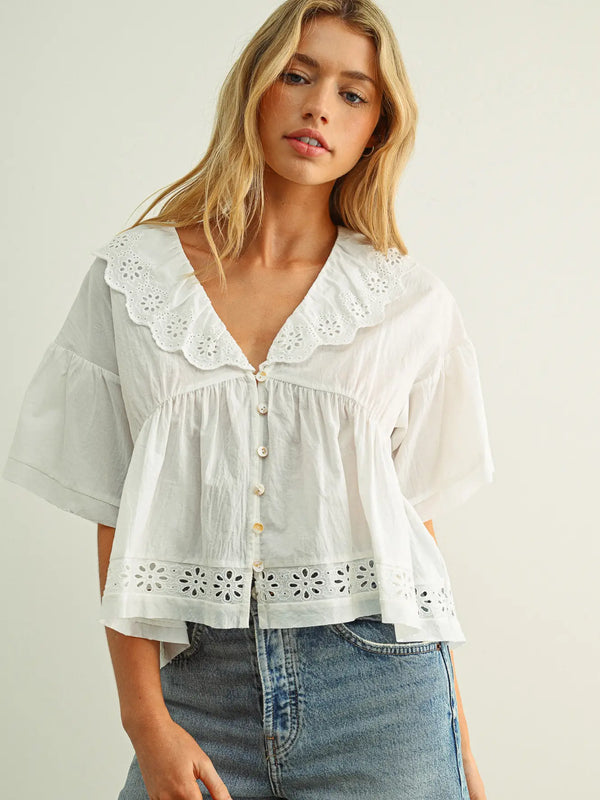 Miou Muse Eyelet Ruffled Blouse