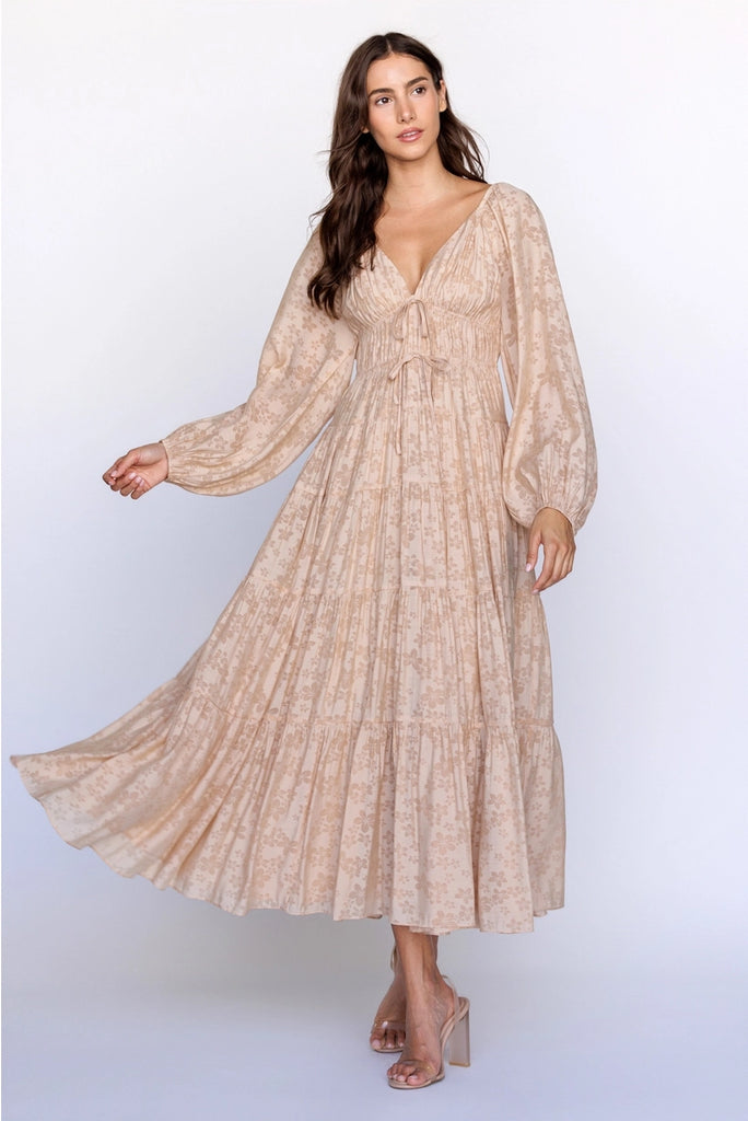 Storia Floral Smocked Tiered Midi Dress