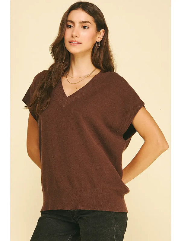 Pinch V-Neck Cap Sleeve Sweater