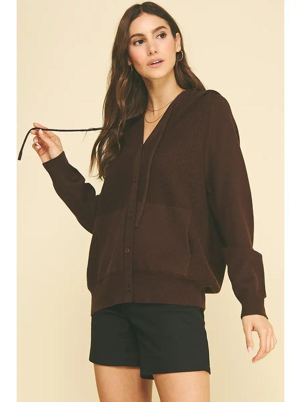 Pinch Hooded Button Down Knit Cardigan