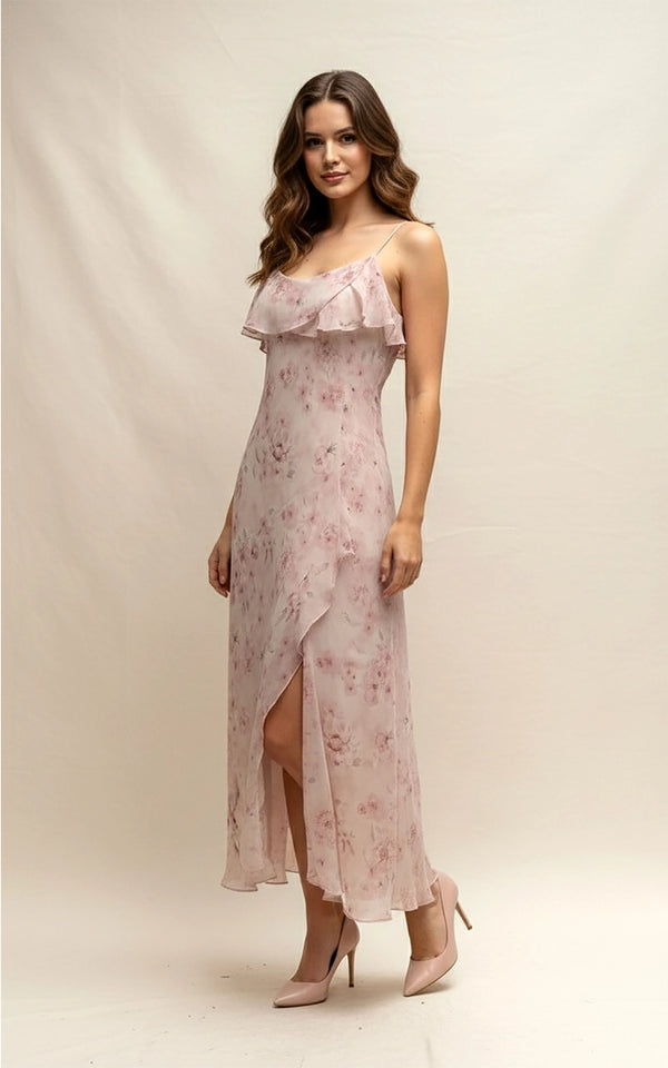 Storia Floral Ruffle Slip Dress