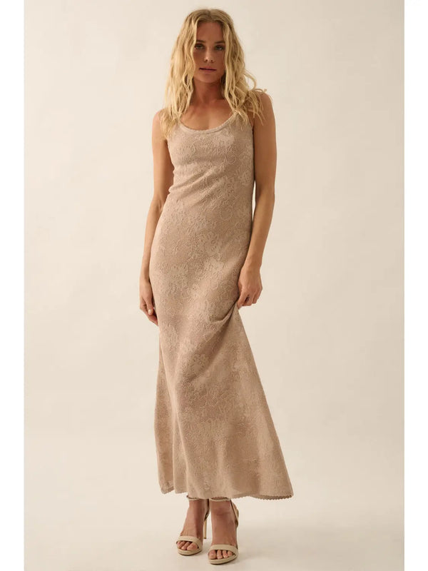 Promesa Floral Crochet-Knit Halter Dress